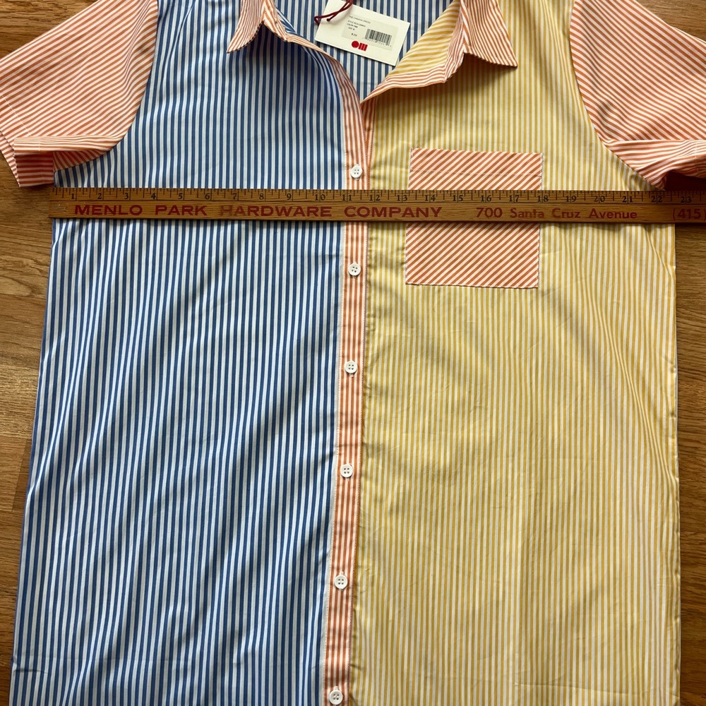 SOLID & STRIPED NWT Cabana Mini Shirt Dress Medium Blue Orange Yellow Stripe - Picture 6 of 10
